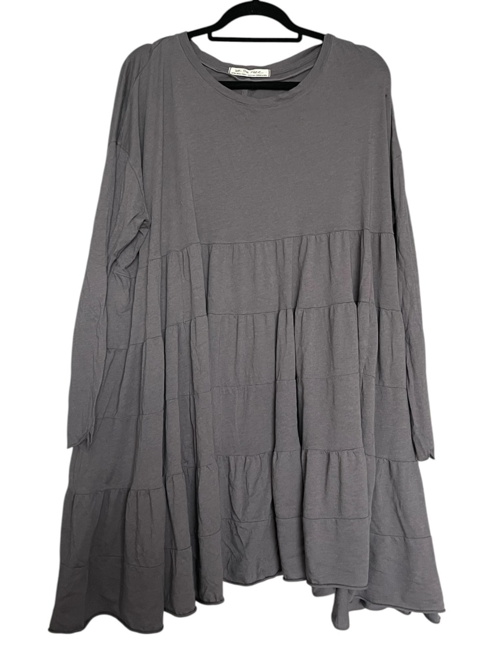 Free People Gray Tiered Long-Sleeve Swing Dress